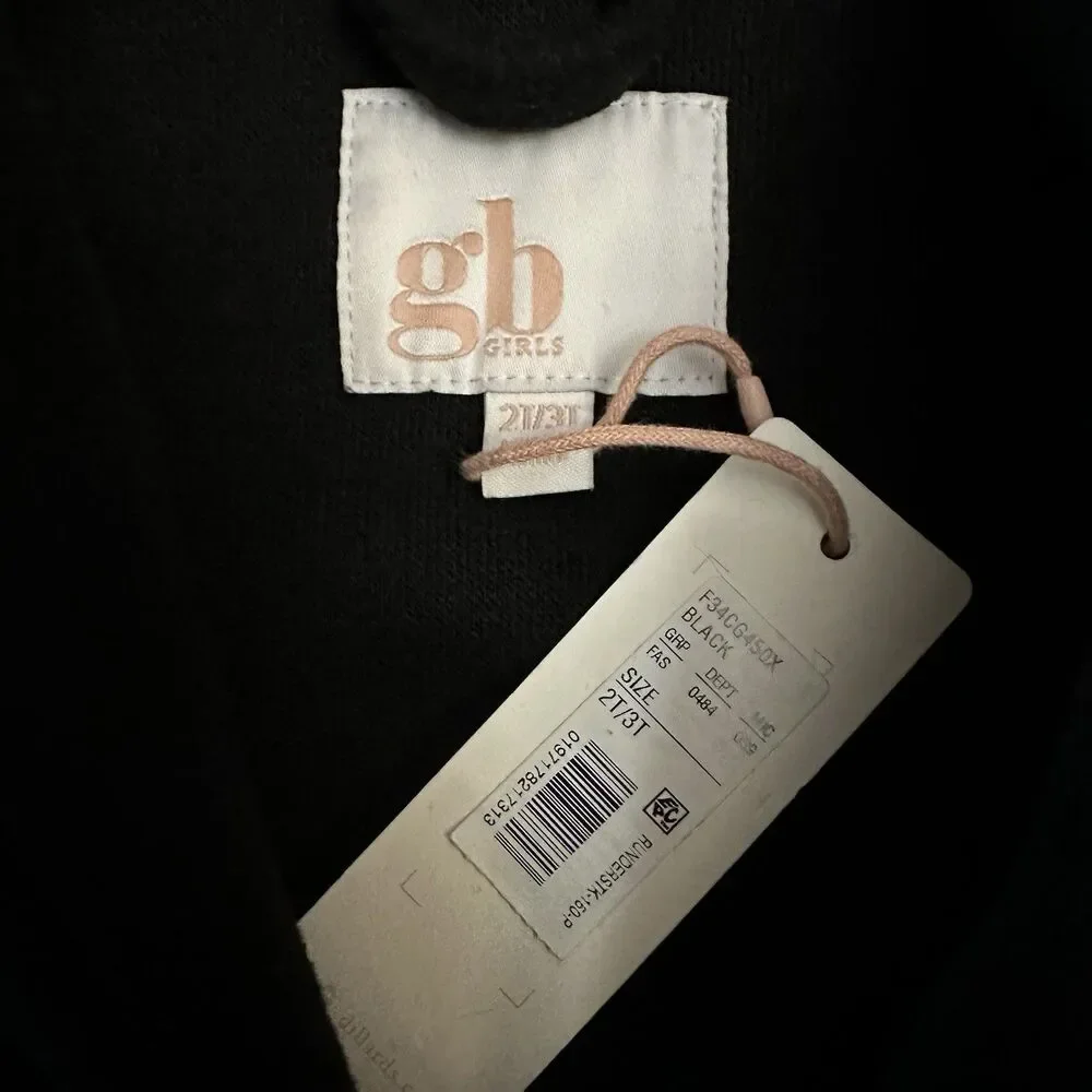 NWT GB Girls Size 2T 3T Black Hooded Peacoat Style Coat Waist Tie NEW